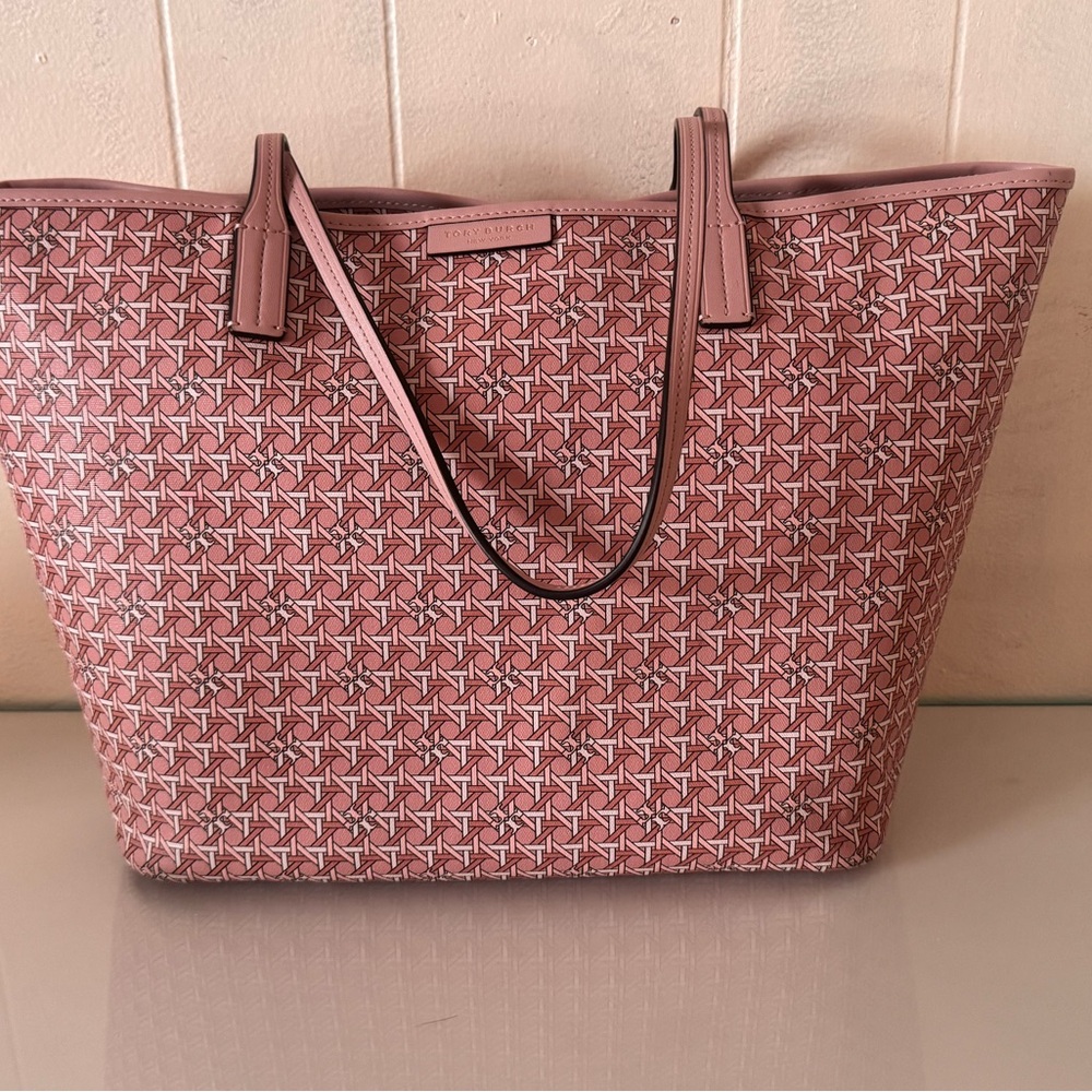 Tory Burch Pink Signature-Print Canvas Tote
